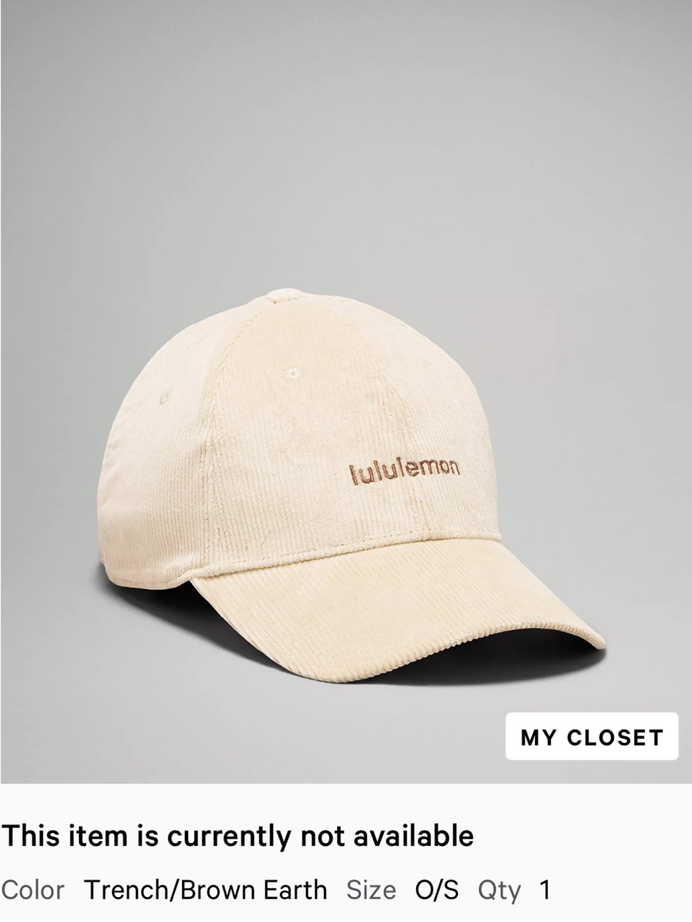 Lululemon Trench Corduroy Baseball Cap